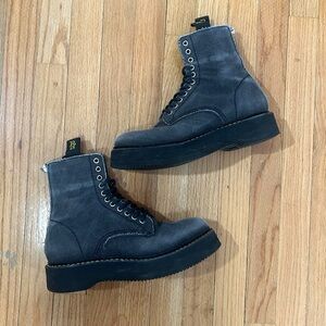 R13 Stack Dark Gray Canvas Platform Sole Lace Up Combat Boots